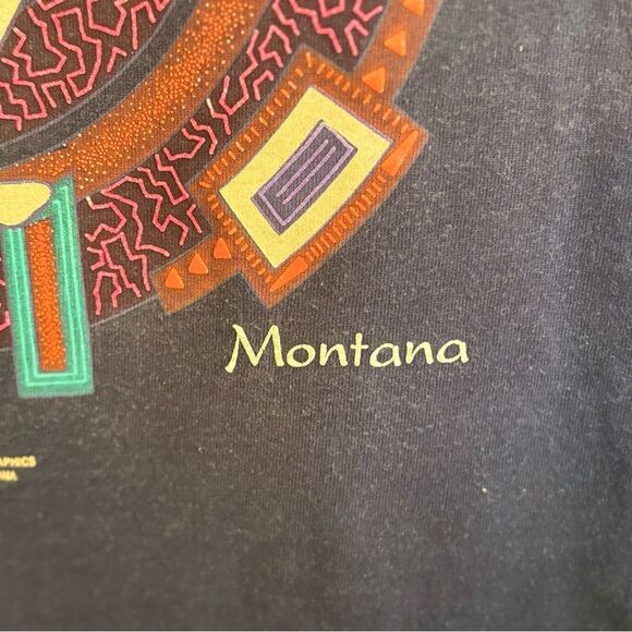 Vintage 1994 Single Stitch Navy Graphic T-Shirt Kokopelli Flute Montana - Picture 5 of 8